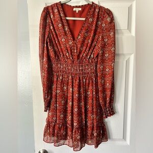 Max Studios Mini Burnt Orange Floral Long Sleeve Dress
